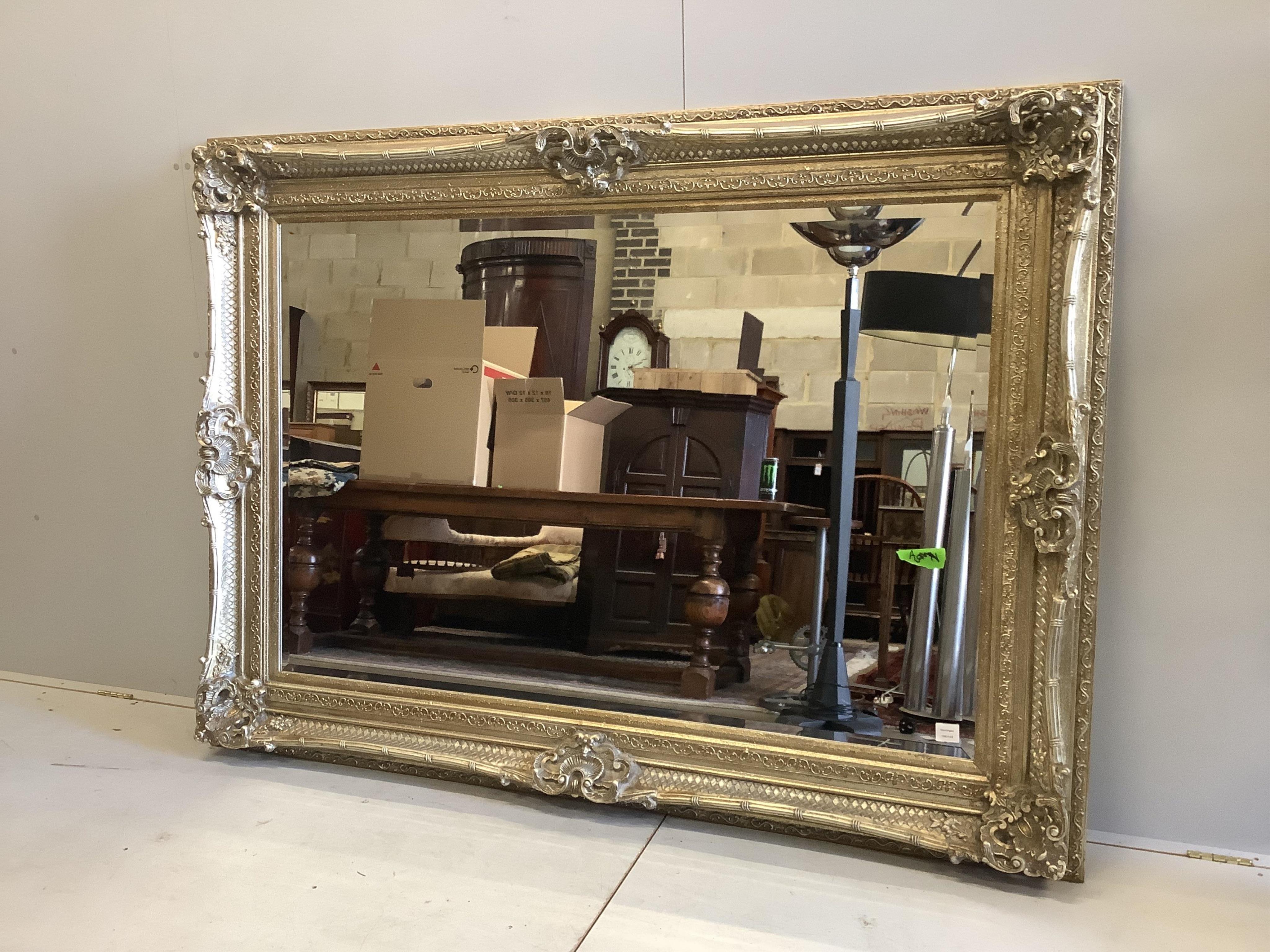 A large Victorian style rectangular composition wall mirror, width 190cm, height 140cm. Condition - good